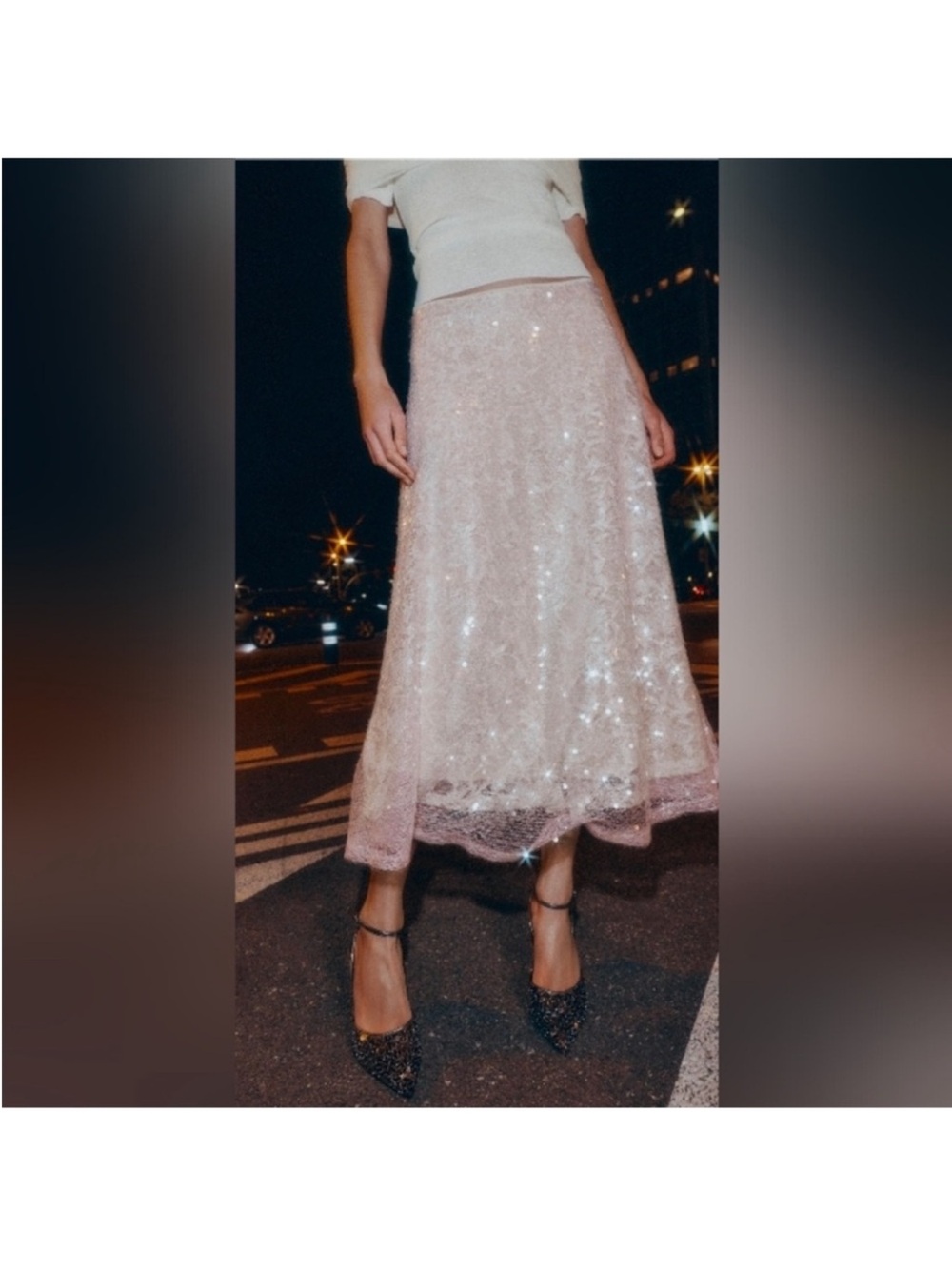 Sparkling Ivory Sequin Maxi Skirt - Picture 4 of 7